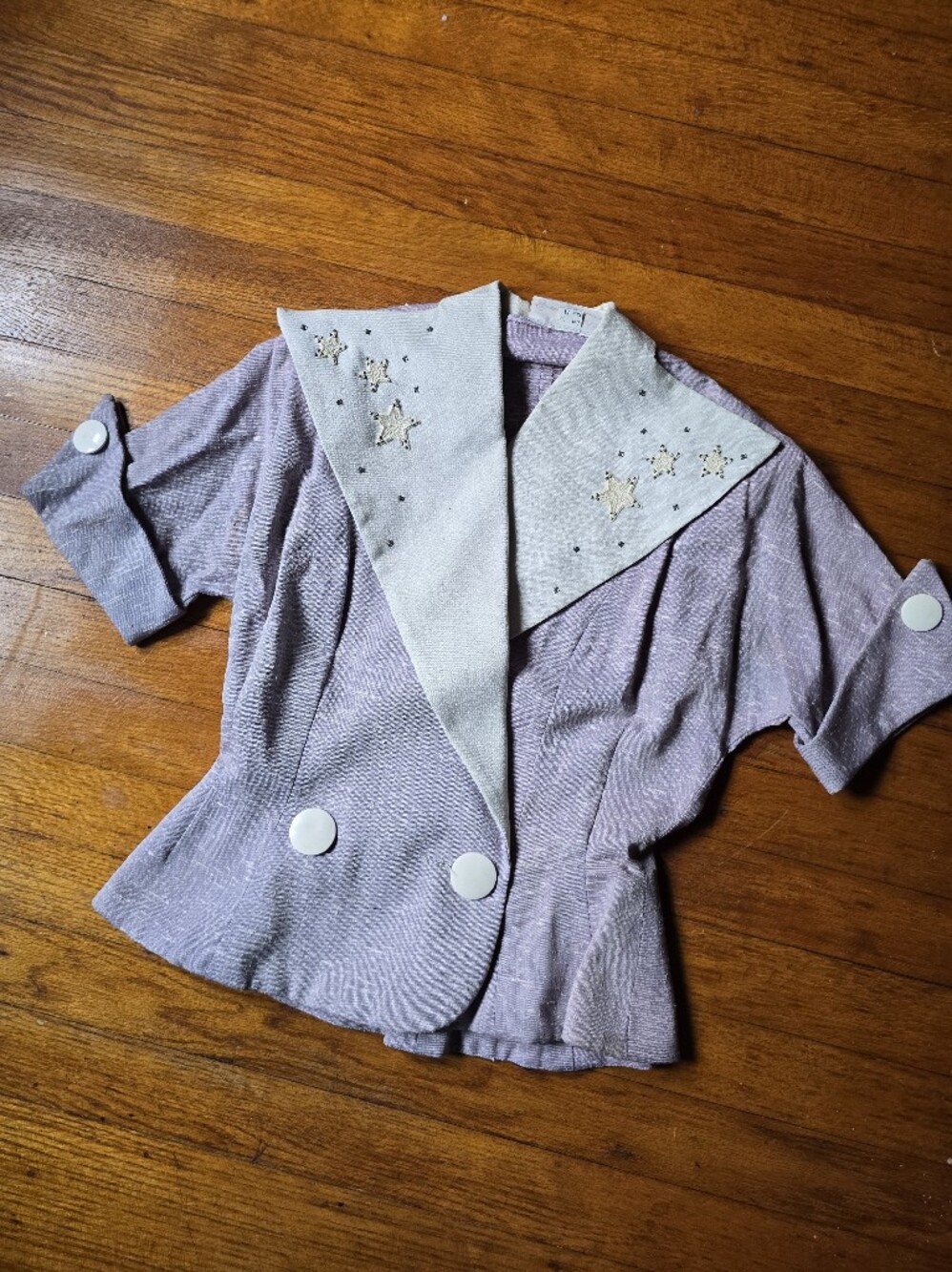 Vintage 40s or 50s Retro Linen Texture Suit Jacket Grey Lilac XXS